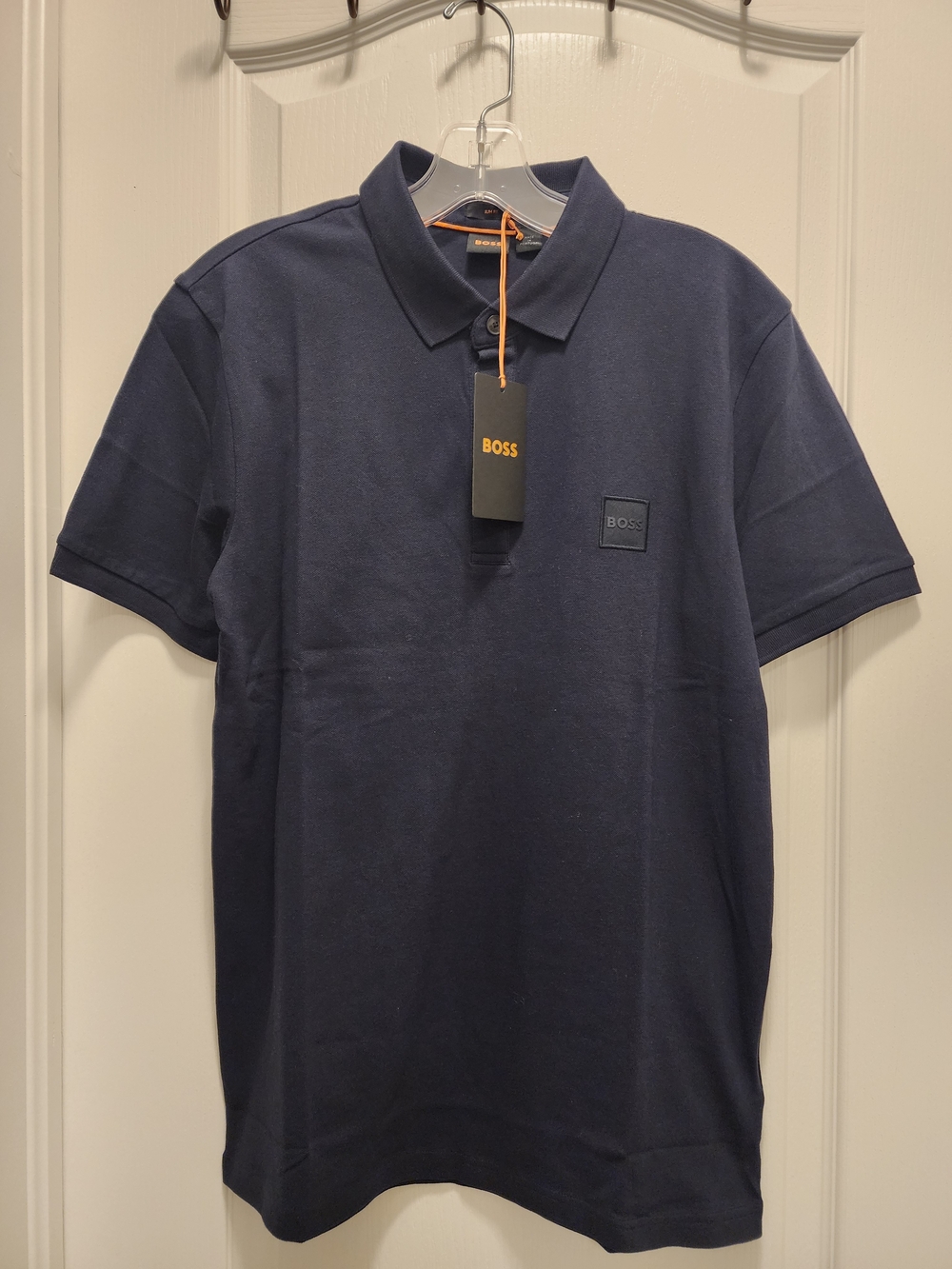 BOSS Navy Short-Sleeve Polo with Logo Patch